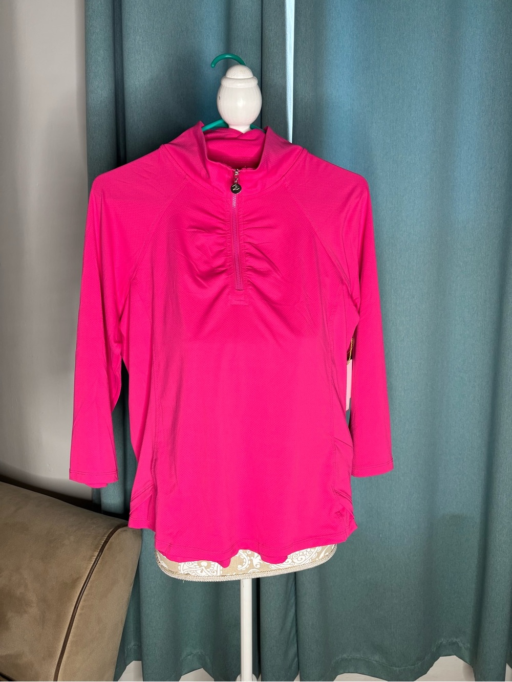 Women’s Hot Pink Quarter-Zip Long Sleeve Performance Top UPF 50 NWT XL